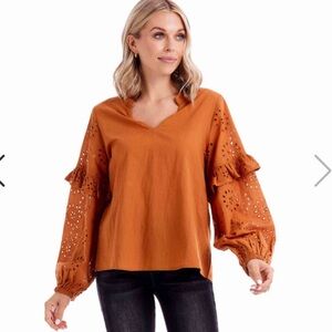 MudPie Amaya Eyelet Blouse Size L NWT